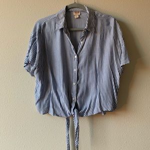 Blue Stripped Button Up Short Sleeve Tee - Size M